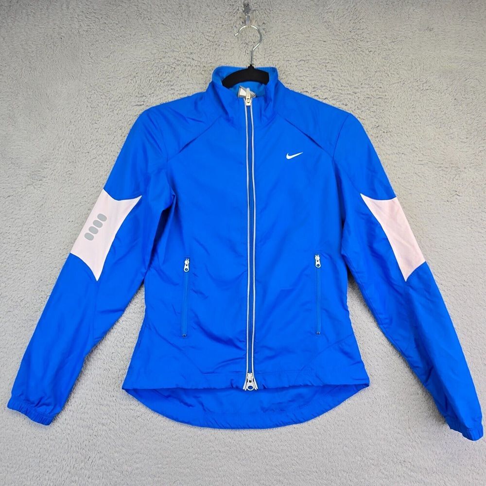 Nike Windbreaker Jacket Womens XS Blue Raglan Back‎ Pocket Running Active Sports